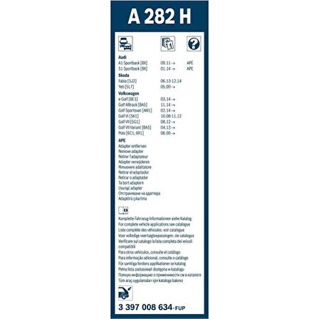 Bosch Arka Cam Sileceği - [280 mm] Volkswagen Polo (2009 - 2017) [6r1,6c1] - A 282 H